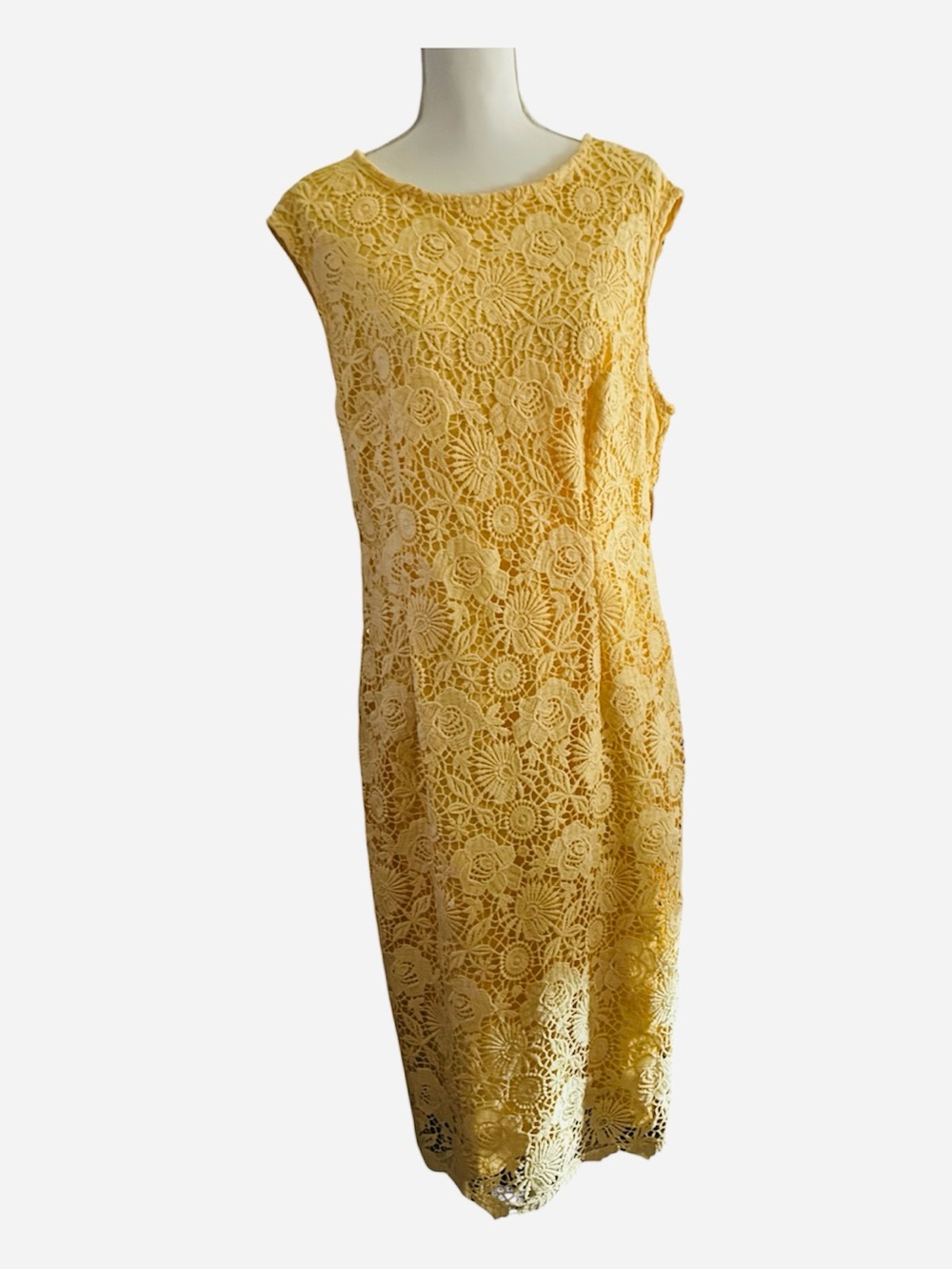NWT Woman’s Liz Claiborne Yellow sleeveless Crocheted laced Midi Dress